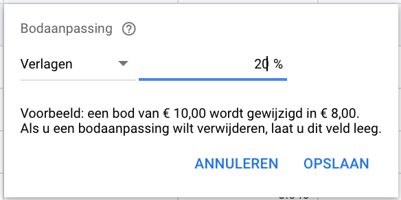 Advertentieplanning Bodaanpassing doen in Google Ads