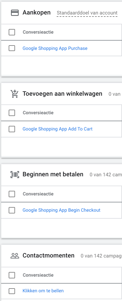 Google Ads gegroepeerde converieacties in conversiedoelen