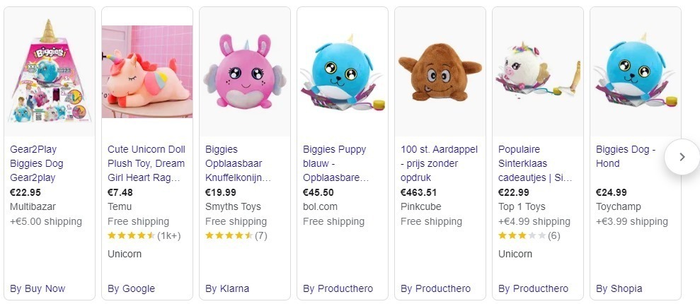 Google Shopping resultaat